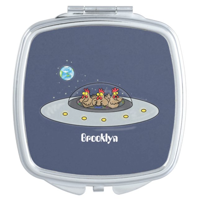 Funny chickens in space cartoon illustration compact mirror (Front)