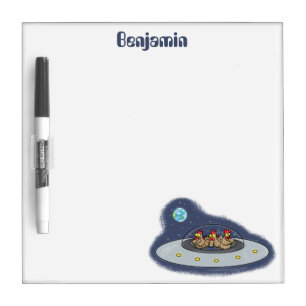 Funny chickens in space cartoon illustration dry erase board