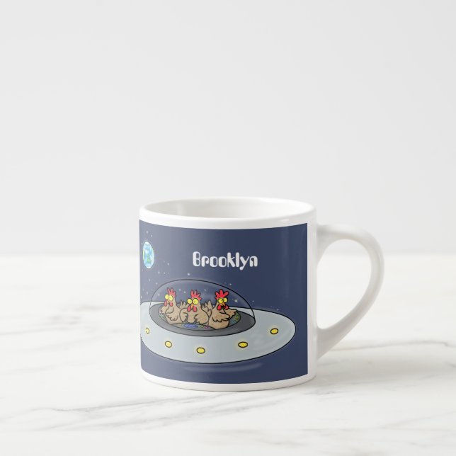 Funny chickens in space cartoon illustration espresso cup (Right)