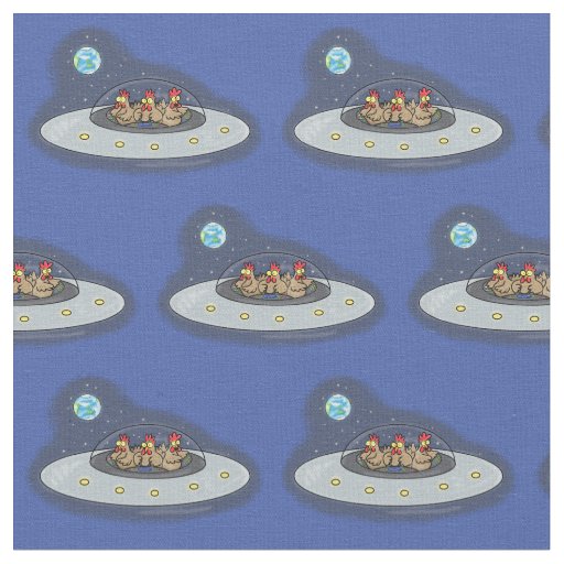 Funny chickens in space cartoon illustration fabric
