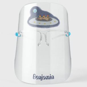 Funny chickens in space cartoon illustration face shield