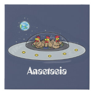 Funny chickens in space cartoon illustration faux canvas print
