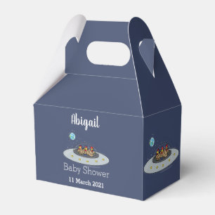 Funny chickens in space cartoon illustration favor boxes