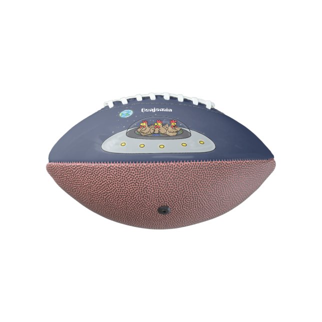 Funny chickens in space cartoon illustration football (Rotated 270)