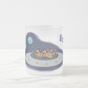 Funny chickens in space cartoon illustration frosted glass coffee mug