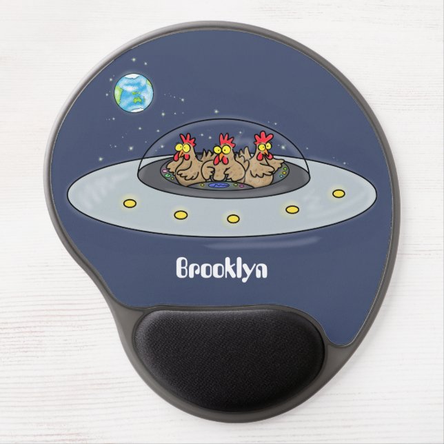 Funny chickens in space cartoon illustration gel mouse pad (Front)