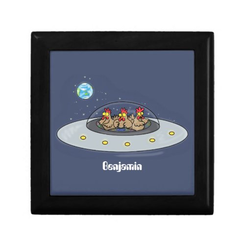 Funny chickens in space cartoon illustration gift box