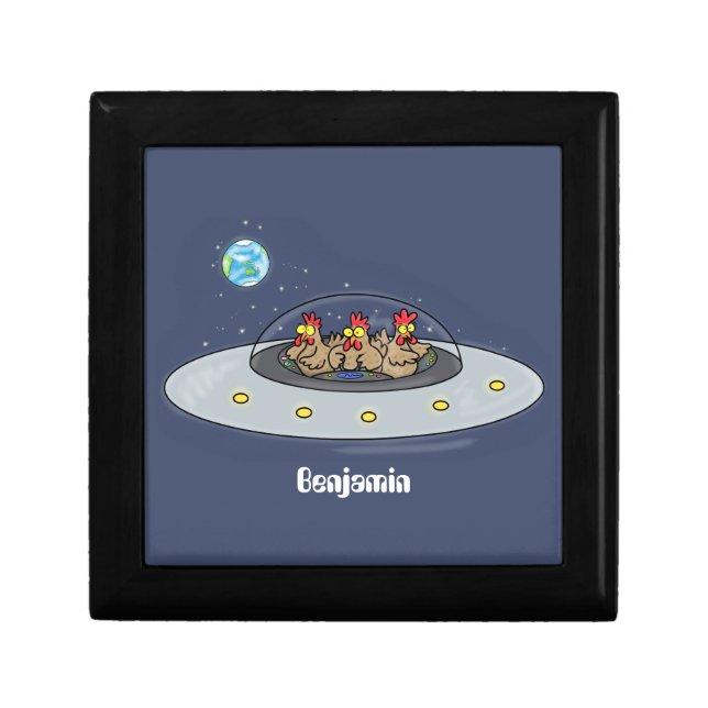Funny chickens in space cartoon illustration gift box (Front)