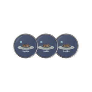 Funny chickens in space cartoon illustration golf ball marker
