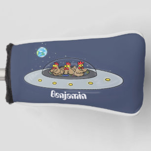 Funny chickens in space cartoon illustration golf head cover