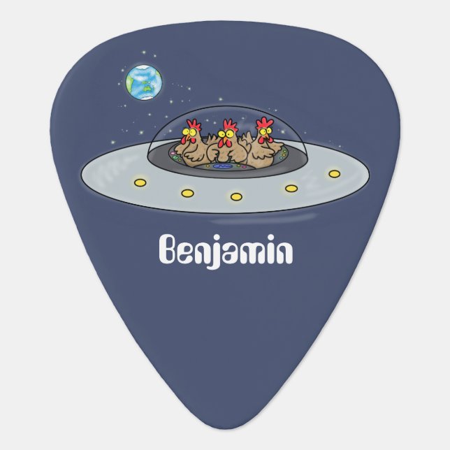 Funny chickens in space cartoon illustration guitar pick (Front)