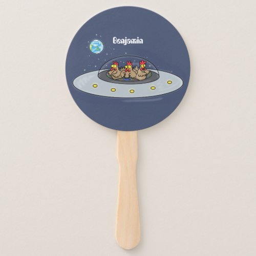 Funny chickens in space cartoon illustration  hand fan