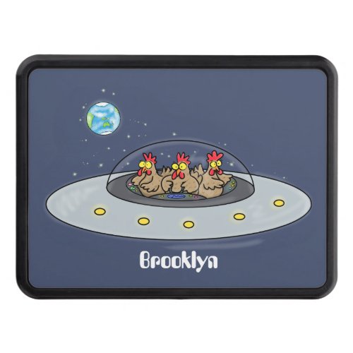 Funny chickens in space cartoon illustration hitch cover