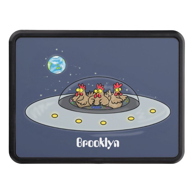 Funny chickens in space cartoon illustration hitch cover (Front)