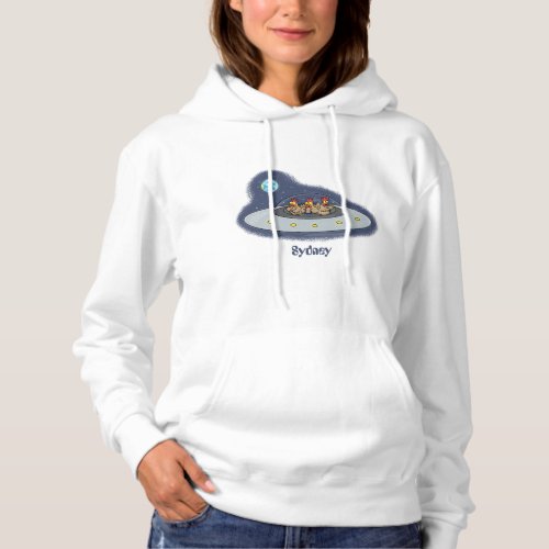 Funny chickens in space cartoon illustration hoodie