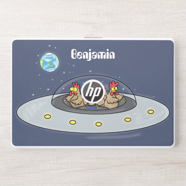 Funny chickens in space cartoon illustration HP laptop skin (Front)