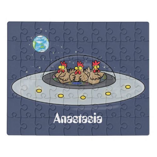 Funny chickens in space cartoon illustration jigsaw puzzle