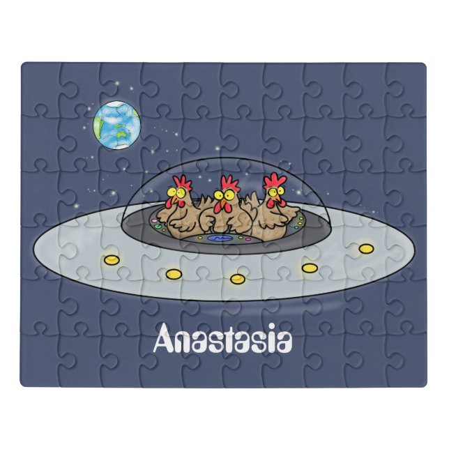 Funny chickens in space cartoon illustration jigsaw puzzle (Puzzle Horizontal)