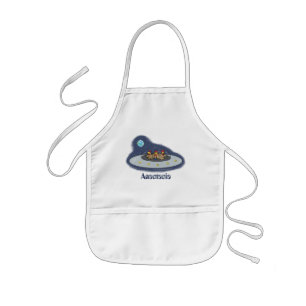 Funny chickens in space cartoon illustration kids' apron