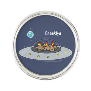 Funny chickens in space cartoon illustration lapel pin