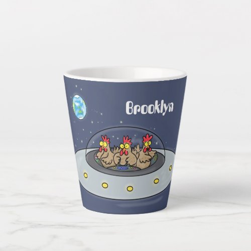 Funny chickens in space cartoon illustration latte mug