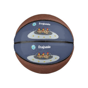 Funny chickens in space cartoon illustration mini basketball