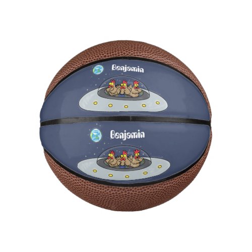 Funny chickens in space cartoon illustration mini basketball