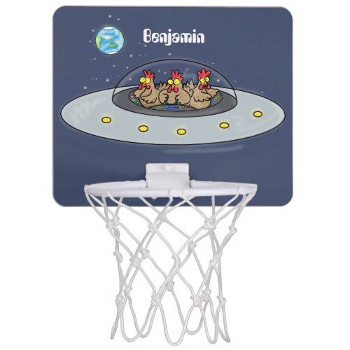 Funny chickens in space cartoon illustration mini basketball hoop