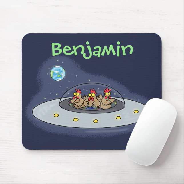 Funny chickens in space cartoon illustration mouse pad (With Mouse)