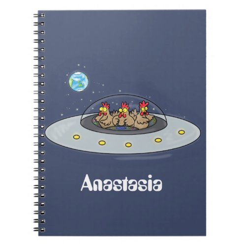 Funny chickens in space cartoon illustration notebook