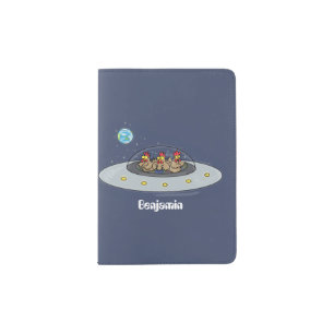 Funny chickens in space cartoon illustration passport holder