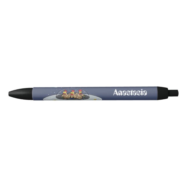 Funny chickens in space cartoon illustration pen (Front)