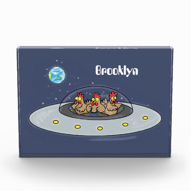 Funny chickens in space cartoon illustration photo block (Front)