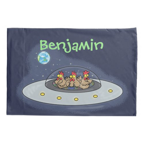Funny chickens in space cartoon illustration pillow case