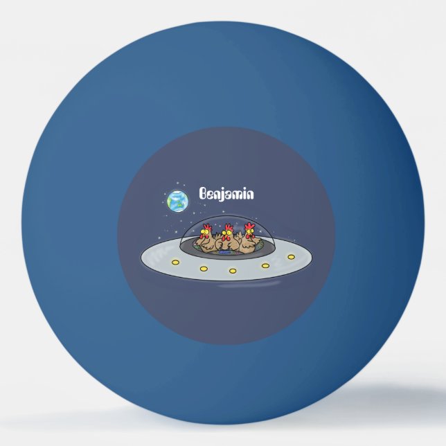 Funny chickens in space cartoon illustration ping pong ball (Front)