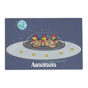 Funny chickens in space cartoon illustration placemat