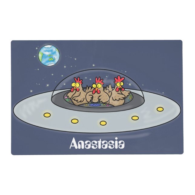 Funny chickens in space cartoon illustration placemat (Front)