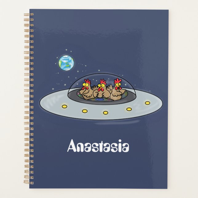Funny chickens in space cartoon illustration planner (Front)