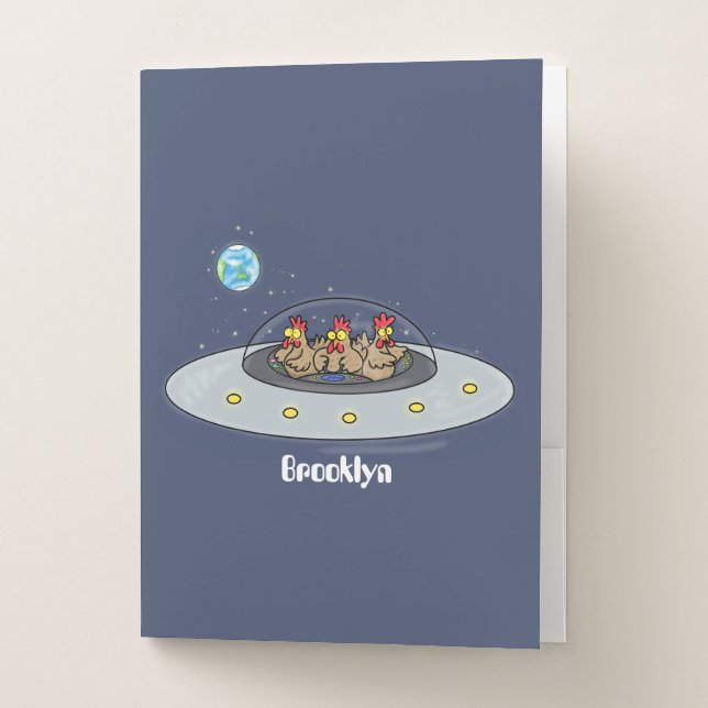 Funny chickens in space cartoon illustration pocket folder (Front)