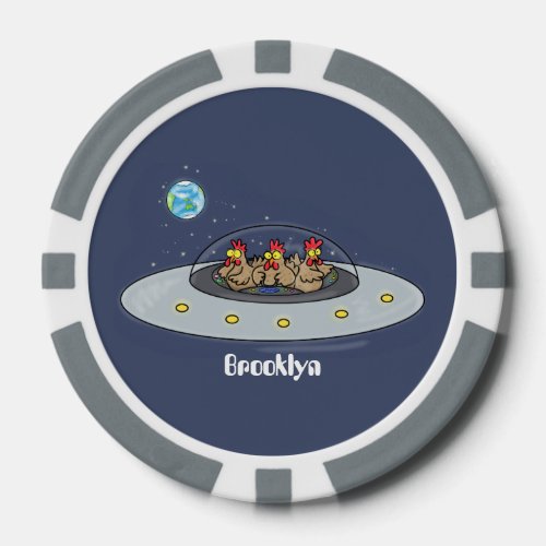 Funny chickens in space cartoon illustration poker chips
