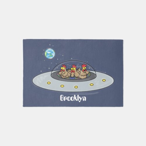 Funny chickens in space cartoon illustration rug