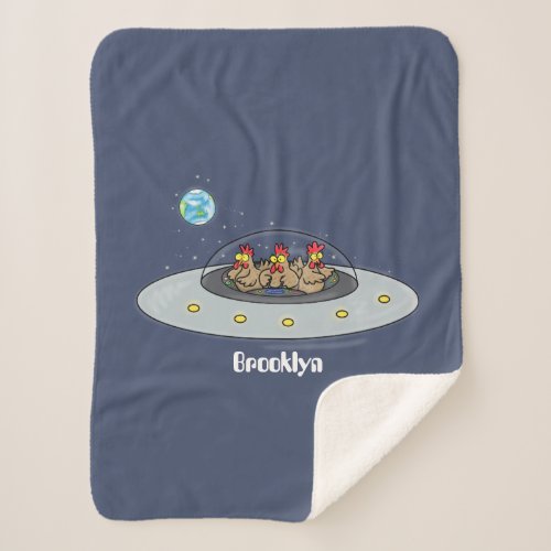 Funny chickens in space cartoon illustration sherpa blanket