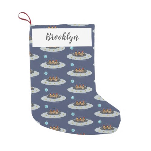 Funny chickens in space cartoon illustration small christmas stocking