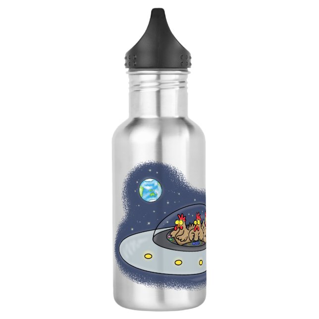 Funny chickens in space cartoon illustration stainless steel water bottle (Left)