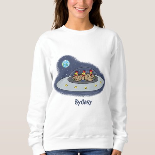 Funny chickens in space cartoon illustration sweatshirt