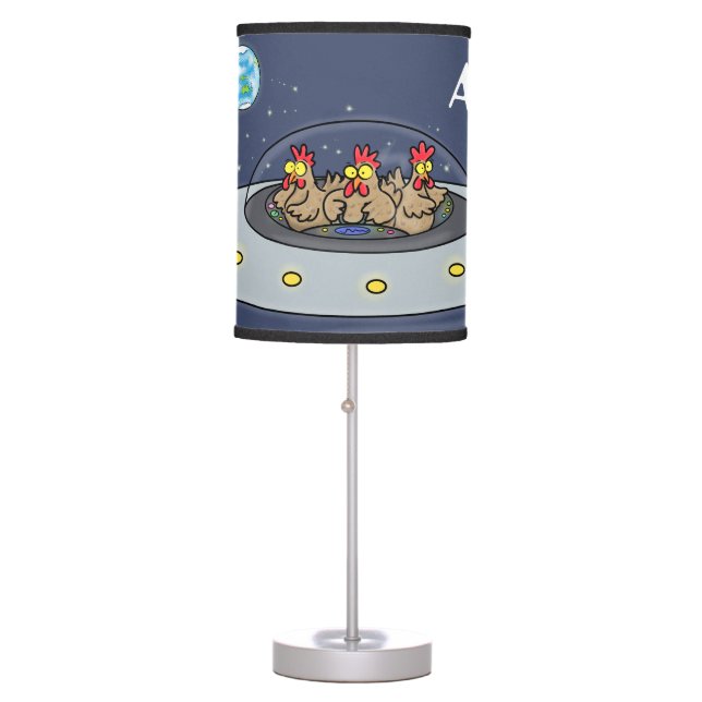 Funny chickens in space cartoon illustration table lamp (Front)