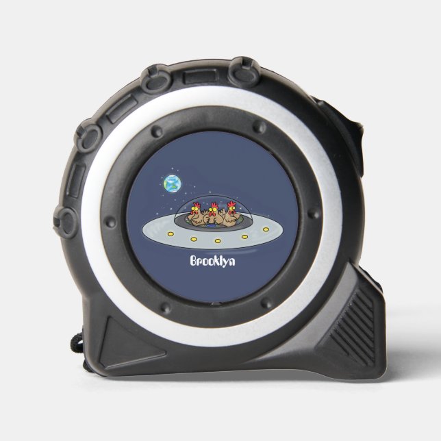 Funny chickens in space cartoon illustration tape measure (Front)
