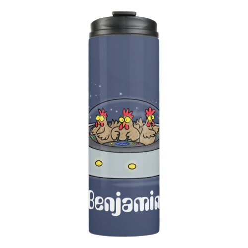 Funny chickens in space cartoon illustration thermal tumbler