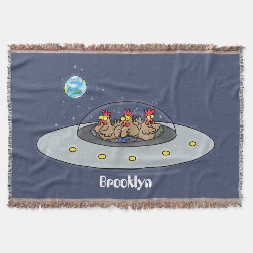 Funny chickens in space cartoon illustration throw blanket