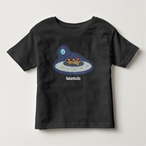 Funny chickens in space cartoon illustration toddler t_shirt